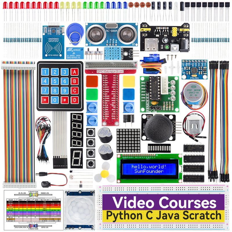 SunFounder Da Vinci Starter Kit for Raspberry Pi 5 4B 3B B+ 400, Zero 2 W, Python C Java Scratch Node.js, Online Tutorials & Video Courses for Beginners & Experts (Raspberry PI NOT Included)