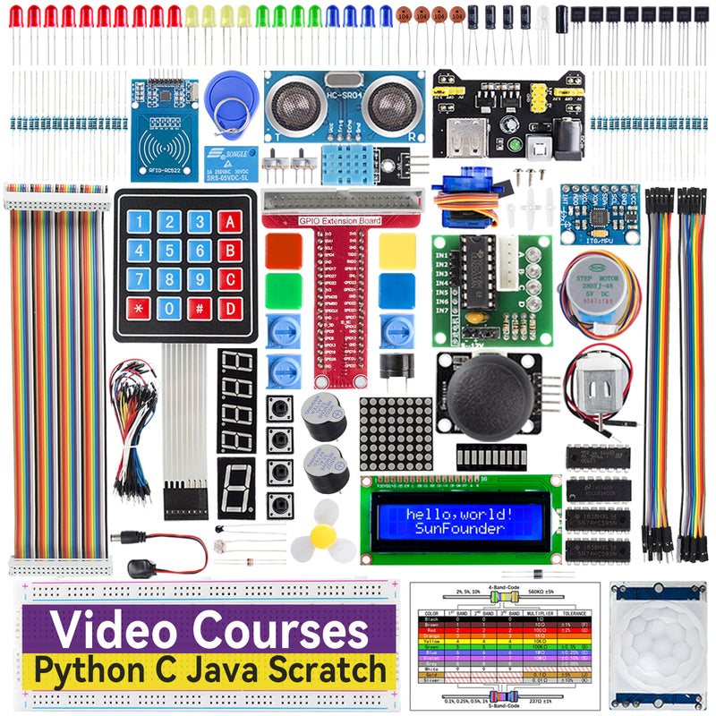 SunFounder Da Vinci Starter Kit for Raspberry Pi 5 4B 3B B+ 400, Zero 2 W, Python C Java Scratch Node.js, Online Tutorials & Video Courses for Beginners & Experts (Raspberry PI NOT Included)