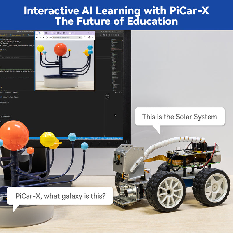 SunFounder Picar-X AI Video Robot Car Kit for Raspberry Pi 5/4/3B+/3B, ChatGPT-4o Enabled with Voice Command & Video Recognition, Python, Scratch, Camera, Mic, Rechargeable Batterry