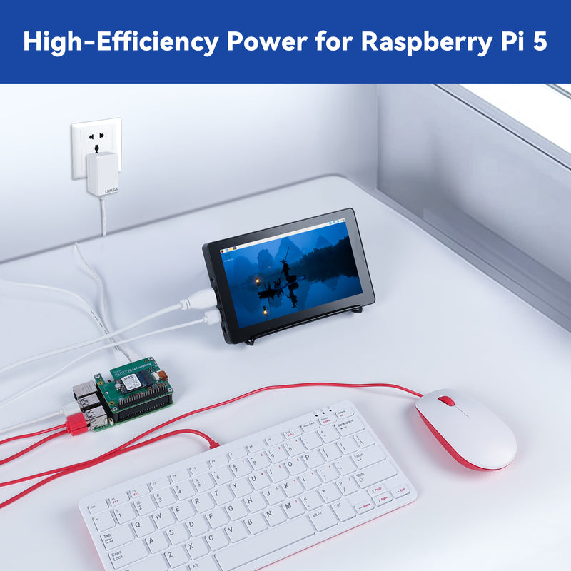 SunFounder 27W PD Power Supply for Raspberry Pi 5, 5.1V 5A GaN 1.2m 3.6ft USB-C Changer Adapter for Raspberry Pi 5 8G/4G/2G/Raspberry Pi 4/Pironman 5 (ETL Listed) - SunFounder