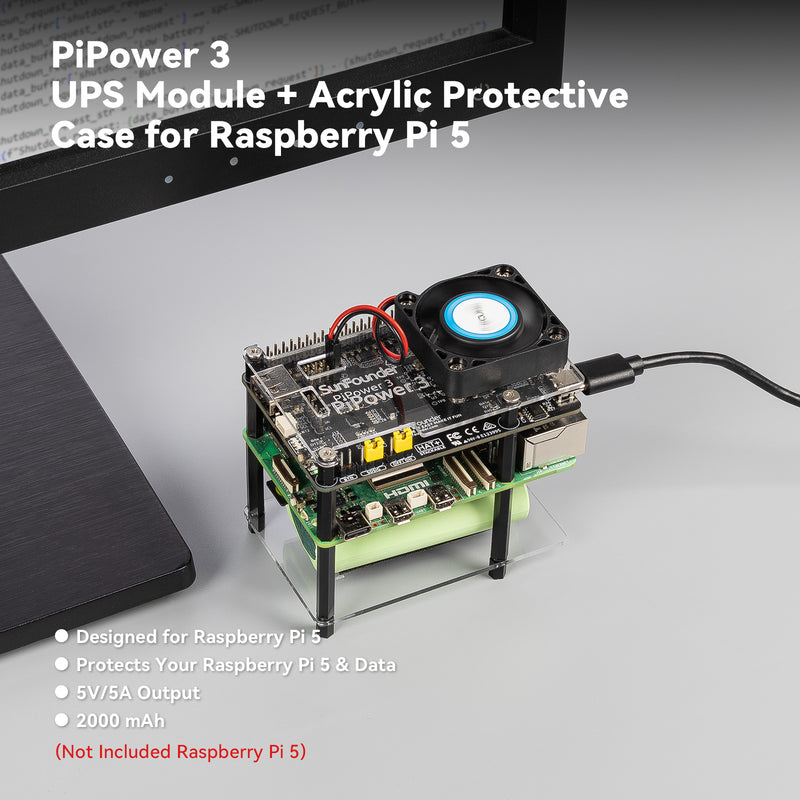 SunFounder Raspberry Pi 5 UPS Power Supply Compatible with Raspberry Pi 5/4B/3B+/3B/Zero 2 W/Arduino/ESP32/Pico W