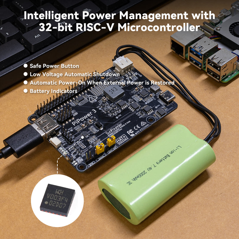 SunFounder Raspberry Pi 5 UPS Power Supply Compatible with Raspberry Pi 5/4B/3B+/3B/Zero 2 W/Arduino/ESP32/Pico W