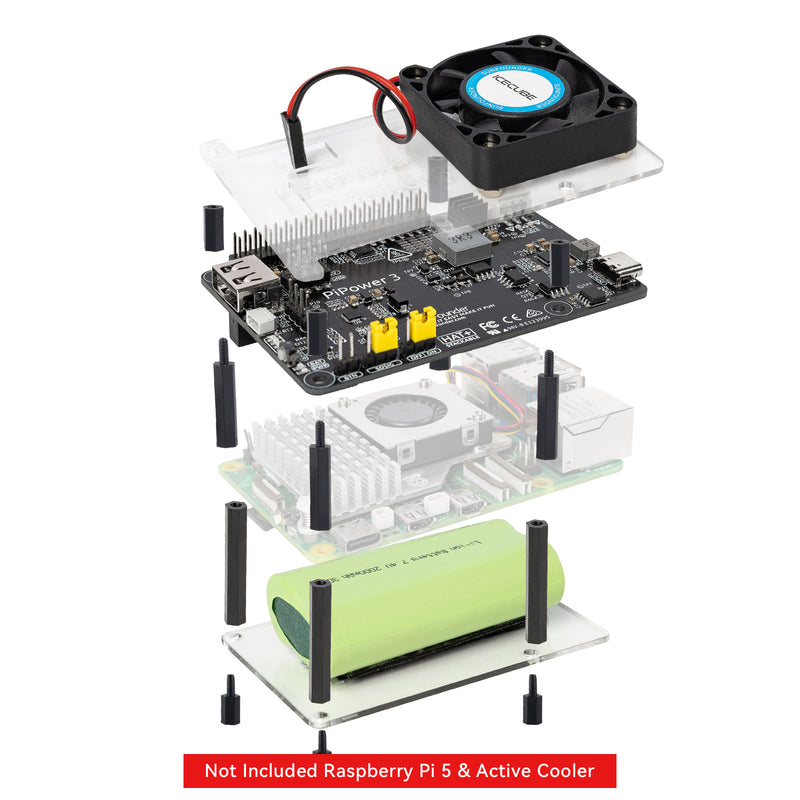 SunFounder Raspberry Pi 5 UPS Power Supply Compatible with Raspberry Pi 5/4B/3B+/3B/Zero 2 W/Arduino/ESP32/Pico W