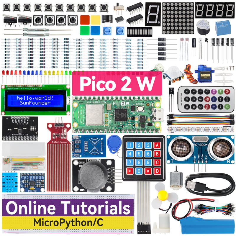 SunFounder Raspberry Pi Pico 2 W Ultimate Starter Kit with 110+Video Courses Online Tutorials, 96 Projects (16 IoT Projects), MicroPython, C++ (Compatible with Arduino IDE) - SunFounder