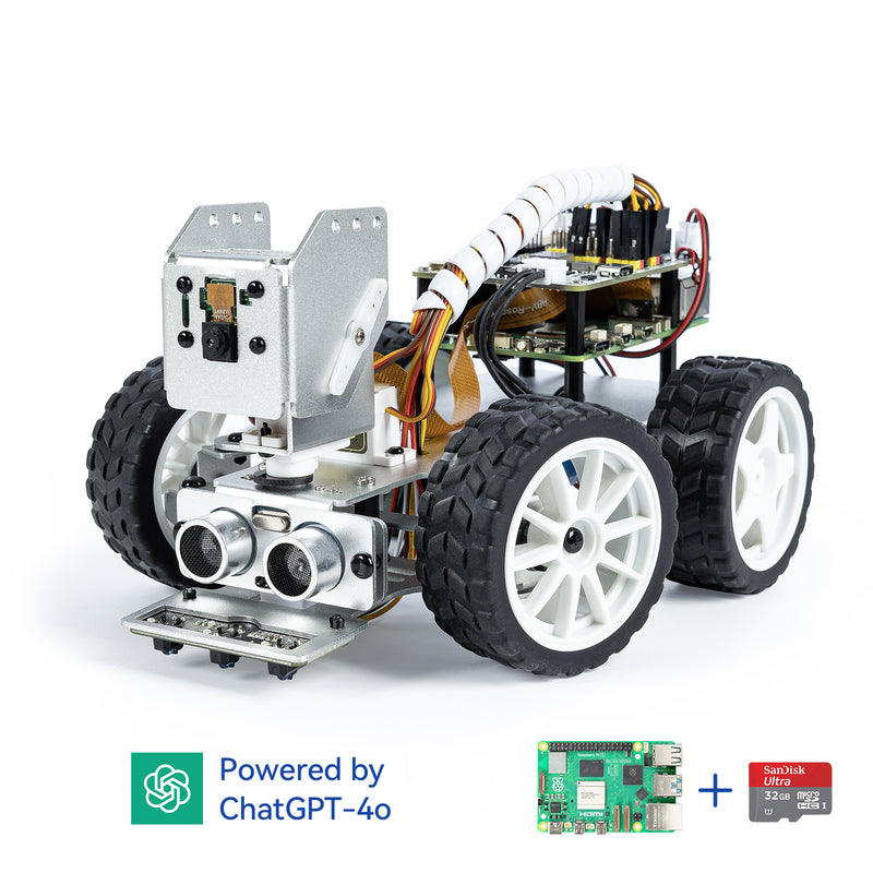 SunFounder Picar-X AI Video Robot Car Kit for Raspberry Pi 5/4/3B+/3B, ChatGPT-4o Enabled with Voice Command & Video Recognition, Python, Scratch, Camera, Mic, Rechargeable Batterry (RPI NOT Included)