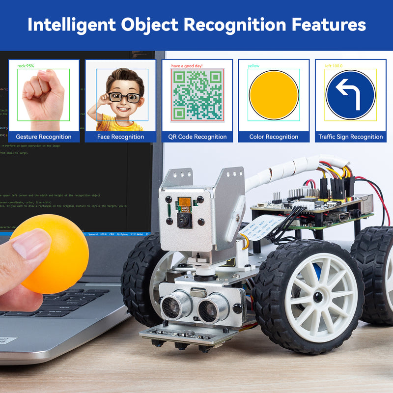 SunFounder Picar-X Video Robot Car Kit for Raspberry Pi 5/4/3B+/3B, Python/Blockly (Scratch), Video Courses, Rechargeable Batterry (Raspberry Pi NOT Included)