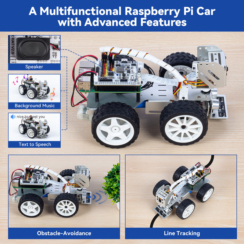 SunFounder Picar-X AI Video Robot Car Kit for Raspberry Pi 5/4/3B+/3B, ChatGPT-4o Enabled with Voice Command & Video Recognition, Python, Scratch, Camera, Mic, Rechargeable Batterry